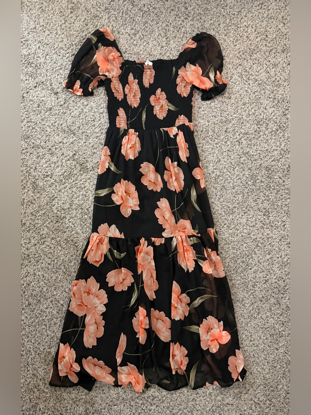Patrons of Peace Black Maxi Dress with Peach Floral Print